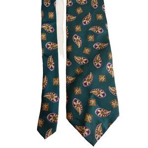 Oscar De La Renta Neckwear Couture Collection Neck Tie Green Floral 100% Silk
